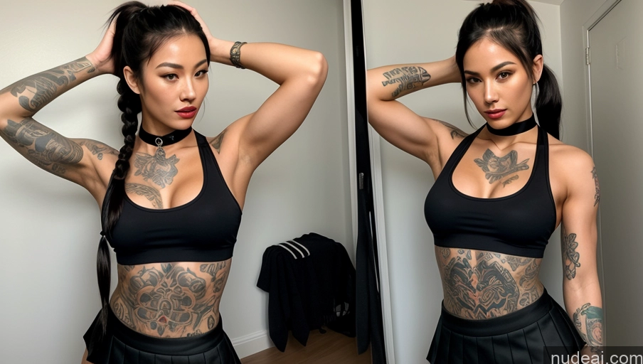 related ai porn images free for Athlete Perfect Boobs Tattoos Lipstick Abs Perfect Body 18 Seductive Black Hair Pigtails Choker Mini Skirt Tank Top Asian