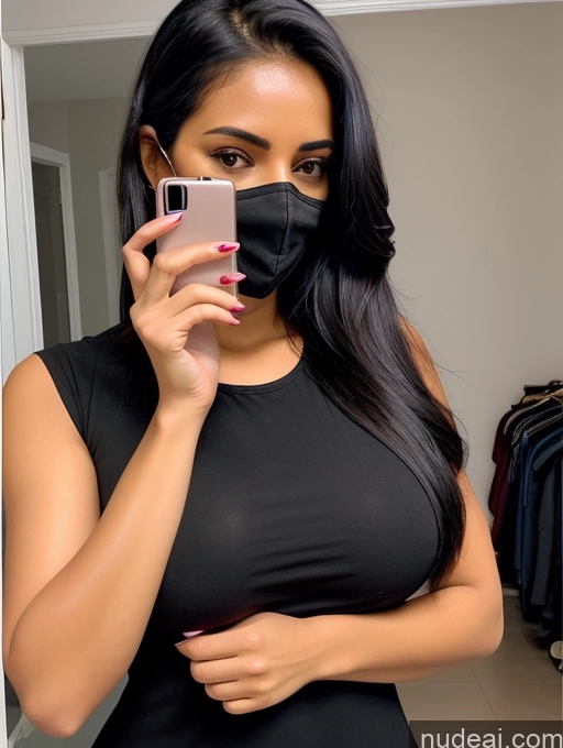 related ai porn images free for Woman One Perfect Boobs 30s Sexy Face Black Hair Indian Mirror Selfie Dress Face Mask Dark Lighting Detailed