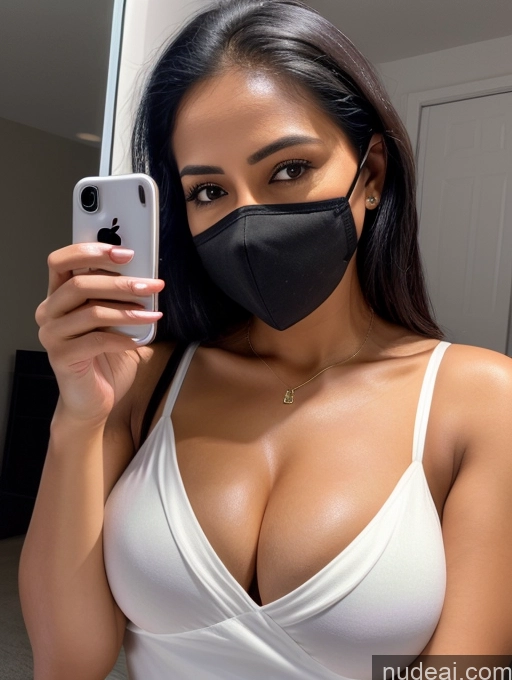 related ai porn images free for Woman One Perfect Boobs 30s Sexy Face Black Hair Indian Mirror Selfie Dress Face Mask Dark Lighting Detailed