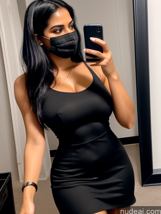 related ai porn images free for Woman One Perfect Boobs 30s Sexy Face Black Hair Indian Mirror Selfie Dress Face Mask Dark Lighting Detailed