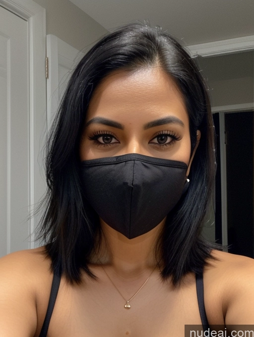 related ai porn images free for Woman One Perfect Boobs 30s Sexy Face Black Hair Indian Mirror Selfie Dress Face Mask Dark Lighting Detailed