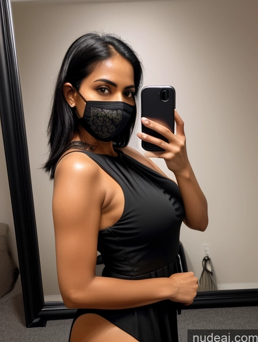related ai porn images free for Woman One Perfect Boobs 30s Sexy Face Black Hair Indian Mirror Selfie Dress Face Mask Dark Lighting Detailed