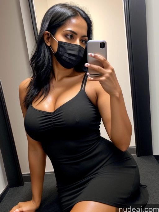 related ai porn images free for Woman One Perfect Boobs 30s Sexy Face Black Hair Indian Mirror Selfie Dress Face Mask Dark Lighting Detailed