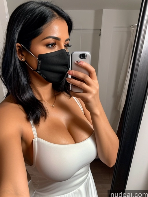 related ai porn images free for Woman One Perfect Boobs 30s Sexy Face Black Hair Indian Mirror Selfie Dress Face Mask Dark Lighting Detailed