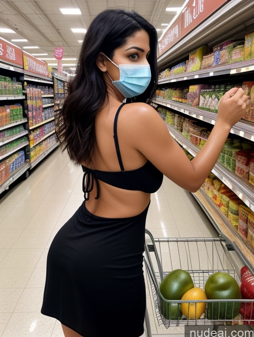 related ai porn images free for Woman One Perfect Boobs 30s Sexy Face Black Hair Indian Soft + Warm Grocery Dress Face Mask Detailed Dark Lighting Back View