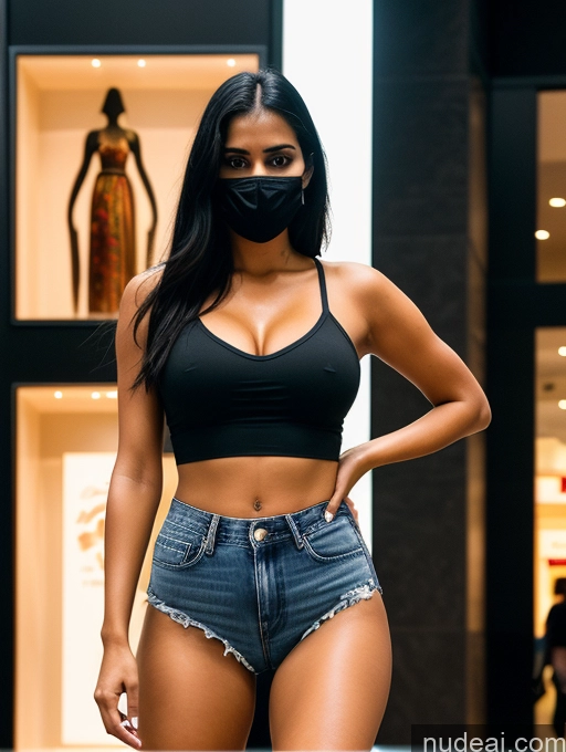 related ai porn images free for Woman One Perfect Boobs 30s Sexy Face Black Hair Indian Face Mask Detailed Dark Lighting Jeans Crop Top Mall Surrealist