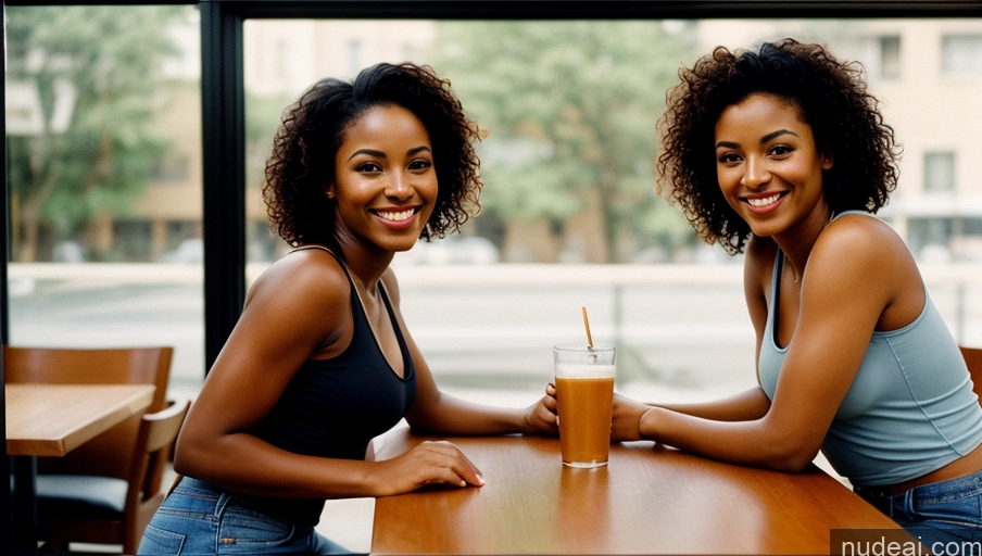 related ai porn images free for Woman One Small Tits Small Ass Thick Happy Sexy Face Front View Film Photo Restaurant Tank Top Jeans 30s African Curly Hair