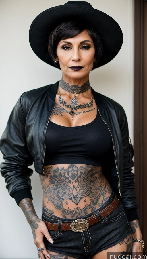 related ai porn images free for Milf Tattoos Abs Muscular Dark Skin Western Traditional Hat Bomber Short Hair 60s Goth