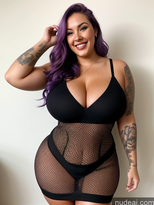 related ai porn images free for Woman One Huge Boobs Chubby 20s Happy Purple Hair Long Hair White Casual Fishnet Dress Party Tattoos Big Ass