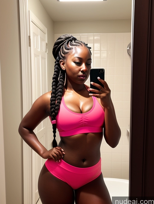 related ai porn images free for 18 Braided Black Hair Dark Skin Fat Woman One Mirror Selfie Bathroom Front View Cleavage Bright Lighting Seductive Black Sports Bra Yoga Pants