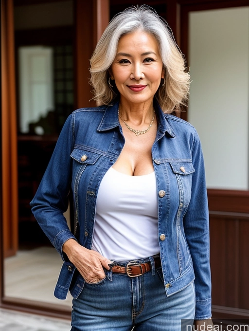 related ai porn images free for Milf Perfect Boobs Beautiful Perfect Body 70s Sexy Face Chinese Casual Jeans Jacket Cleavage Detailed Stylish Secretary Professor Blouse