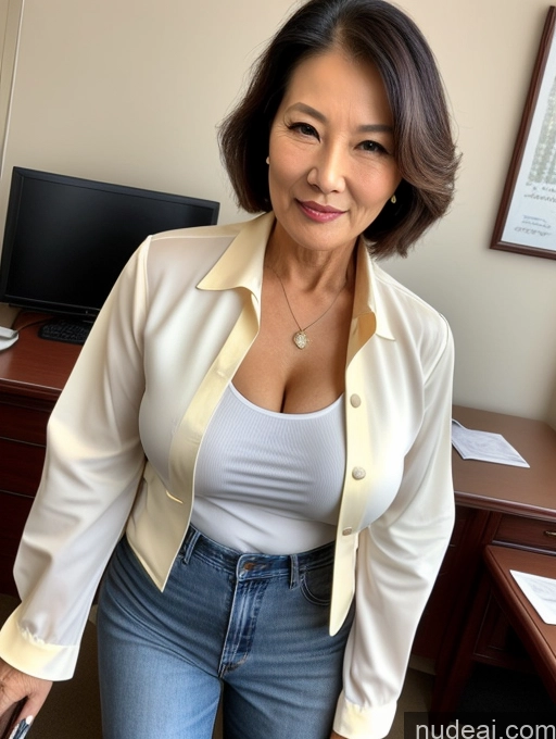 related ai porn images free for Milf Perfect Boobs Beautiful Perfect Body 70s Sexy Face Chinese Casual Jeans Jacket Cleavage Detailed Stylish Secretary Professor Blouse