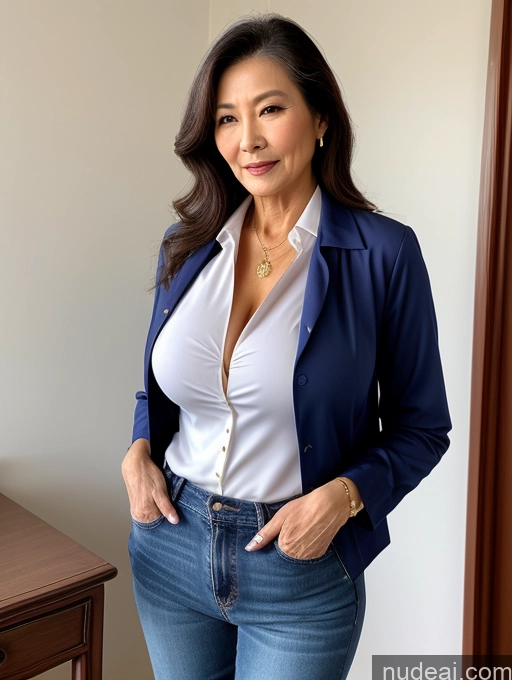related ai porn images free for Milf Perfect Boobs Beautiful Perfect Body 70s Sexy Face Chinese Casual Jeans Jacket Cleavage Detailed Stylish Secretary Professor Blouse
