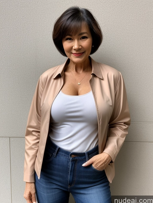 related ai porn images free for Milf Perfect Boobs Beautiful Perfect Body 70s Sexy Face Chinese Casual Jeans Jacket Cleavage Detailed Stylish Secretary Professor Blouse Short Hair