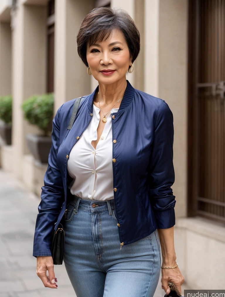 related ai porn images free for Milf Perfect Boobs Beautiful Perfect Body 70s Sexy Face Chinese Casual Jeans Jacket Cleavage Detailed Stylish Secretary Professor Blouse Short Hair