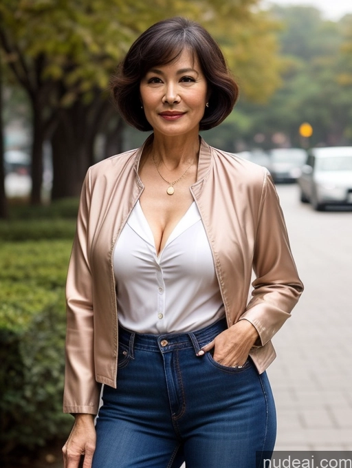 related ai porn images free for Milf Perfect Boobs Beautiful Perfect Body 70s Sexy Face Chinese Casual Jeans Jacket Cleavage Detailed Stylish Secretary Professor Blouse Short Hair