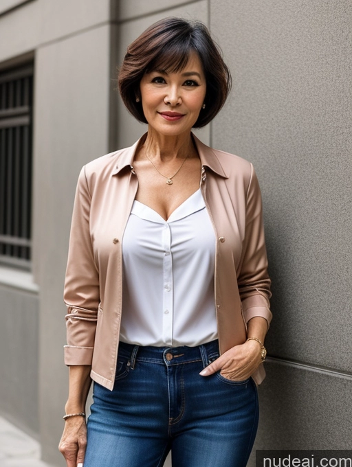 related ai porn images free for Milf Perfect Boobs Beautiful Perfect Body 70s Sexy Face Chinese Casual Jeans Jacket Cleavage Detailed Stylish Secretary Professor Blouse Short Hair