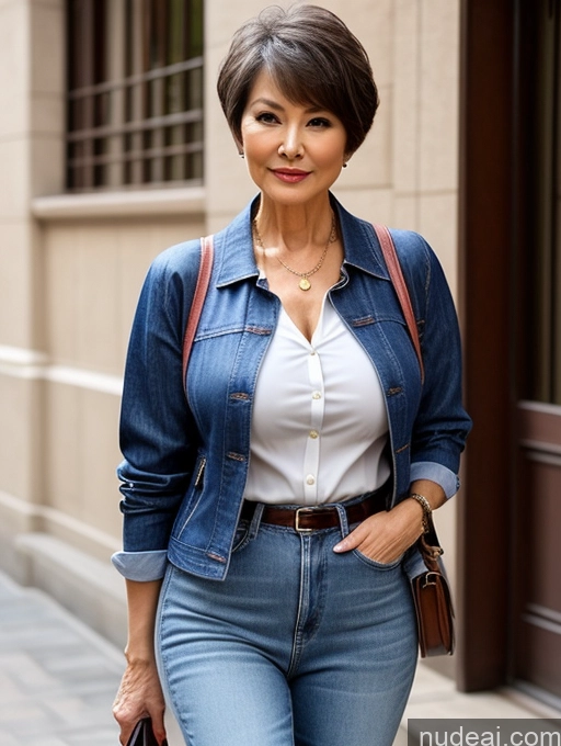 related ai porn images free for Milf Perfect Boobs Beautiful Perfect Body 70s Sexy Face Chinese Casual Jeans Jacket Cleavage Detailed Stylish Secretary Professor Blouse Short Hair Busty