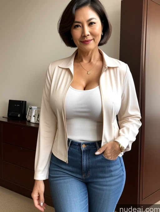 related ai porn images free for Milf Perfect Boobs Beautiful Perfect Body 70s Sexy Face Chinese Casual Jeans Jacket Cleavage Detailed Stylish Secretary Professor Blouse Short Hair Busty