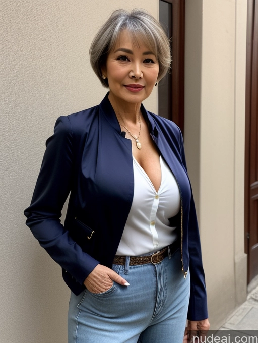 related ai porn images free for Milf Perfect Boobs Beautiful Perfect Body 70s Sexy Face Chinese Casual Jeans Jacket Cleavage Detailed Stylish Secretary Professor Blouse Short Hair Busty