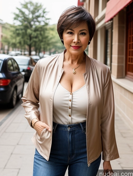 related ai porn images free for Milf Perfect Boobs Beautiful Perfect Body 70s Sexy Face Chinese Casual Jeans Jacket Cleavage Detailed Stylish Secretary Professor Blouse Short Hair Busty