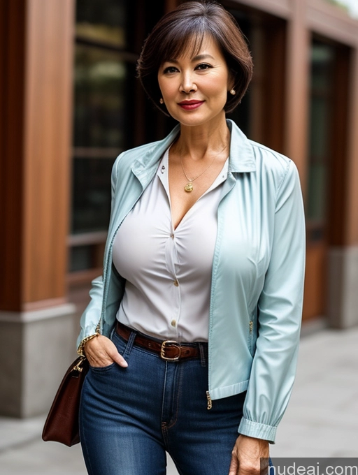 related ai porn images free for Milf Perfect Boobs Beautiful Perfect Body 70s Sexy Face Chinese Casual Jeans Jacket Cleavage Detailed Stylish Secretary Professor Blouse Short Hair Busty