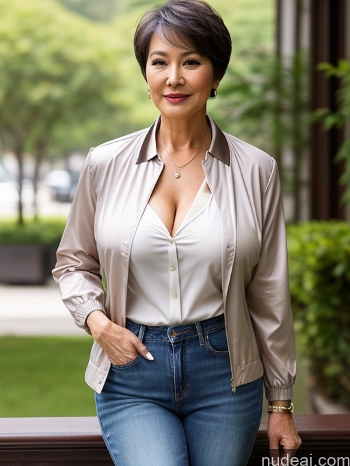 related ai porn images free for Milf Perfect Boobs Beautiful Perfect Body 70s Sexy Face Chinese Casual Jeans Jacket Cleavage Detailed Stylish Secretary Professor Blouse Short Hair Busty
