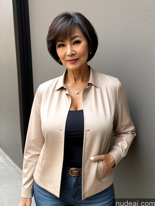 related ai porn images free for Milf Perfect Boobs Beautiful Perfect Body 70s Sexy Face Chinese Casual Jeans Jacket Cleavage Detailed Stylish Secretary Professor Blouse Short Hair Busty