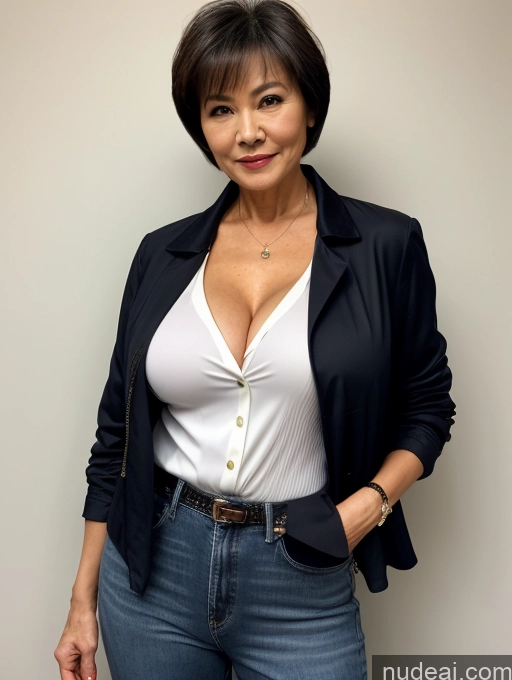related ai porn images free for Milf Perfect Boobs Beautiful Perfect Body 70s Sexy Face Chinese Casual Jeans Jacket Cleavage Detailed Stylish Secretary Professor Blouse Short Hair Busty Dark Lighting