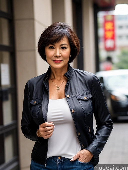 related ai porn images free for Milf Perfect Boobs Beautiful Perfect Body 70s Sexy Face Chinese Casual Jeans Jacket Cleavage Detailed Stylish Secretary Professor Blouse Short Hair Busty Dark Lighting