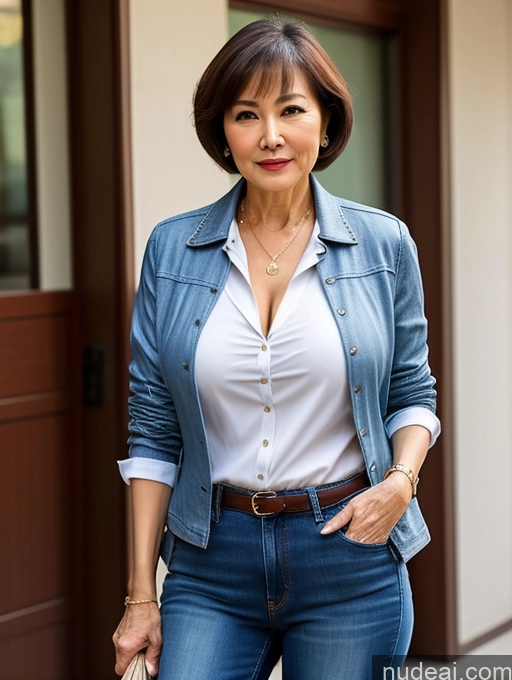 related ai porn images free for Milf Perfect Boobs Beautiful Perfect Body 70s Sexy Face Chinese Casual Jeans Jacket Cleavage Detailed Stylish Secretary Professor Blouse Short Hair Busty