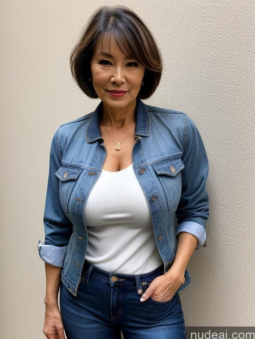 related ai porn images free for Milf Perfect Boobs Beautiful Perfect Body 70s Sexy Face Casual Jeans Jacket Cleavage Detailed Stylish Secretary Professor Blouse Short Hair Busty Japanese