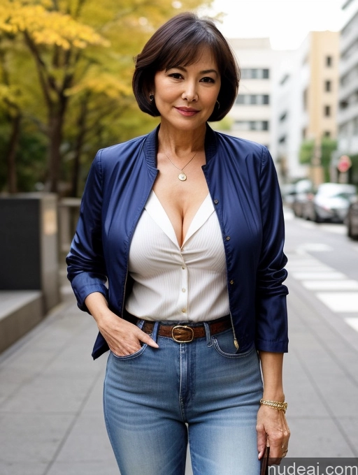 related ai porn images free for Milf Perfect Boobs Beautiful Perfect Body 70s Sexy Face Casual Jeans Jacket Cleavage Detailed Stylish Secretary Professor Blouse Short Hair Busty Japanese