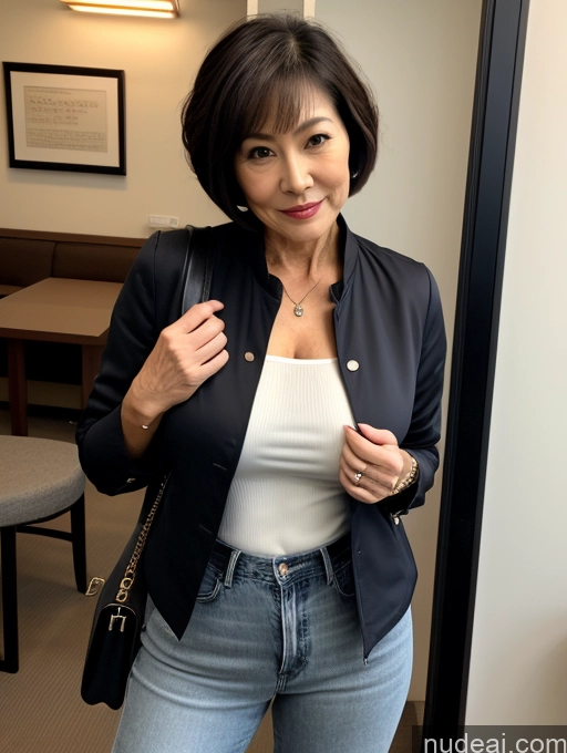 related ai porn images free for Milf Perfect Boobs Beautiful Perfect Body 70s Sexy Face Casual Jeans Jacket Cleavage Detailed Stylish Secretary Professor Blouse Short Hair Busty Japanese Dark Lighting