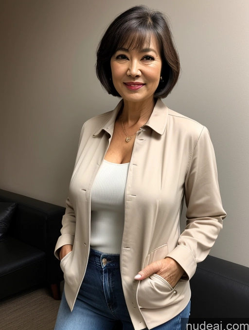 related ai porn images free for Milf Perfect Boobs Beautiful Perfect Body 70s Sexy Face Casual Jeans Jacket Cleavage Detailed Stylish Secretary Professor Blouse Short Hair Busty Japanese Dark Lighting