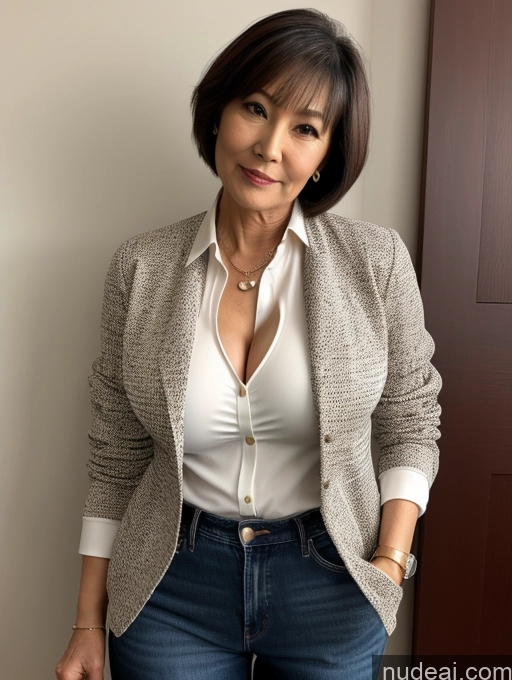related ai porn images free for Milf Perfect Boobs Beautiful Perfect Body 70s Sexy Face Casual Jeans Jacket Cleavage Detailed Stylish Secretary Professor Blouse Short Hair Busty Japanese Dark Lighting
