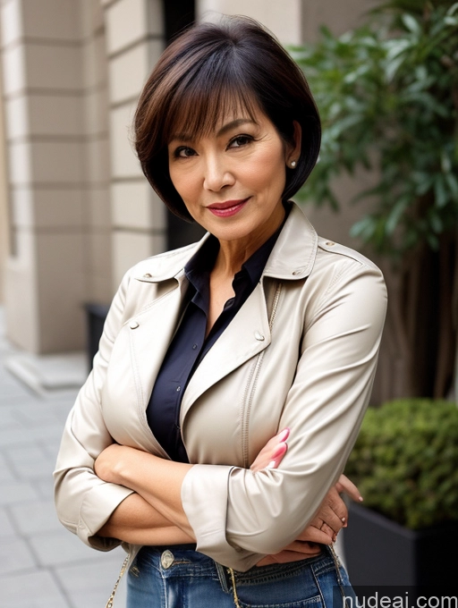related ai porn images free for Milf Perfect Boobs Beautiful Perfect Body 70s Sexy Face Casual Jeans Jacket Cleavage Detailed Stylish Secretary Professor Blouse Short Hair Busty Japanese Dark Lighting