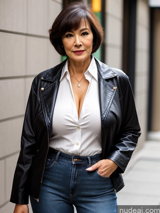 related ai porn images free for Milf Perfect Boobs Beautiful Perfect Body 70s Sexy Face Casual Jeans Jacket Cleavage Detailed Stylish Secretary Professor Blouse Short Hair Busty Japanese Dark Lighting