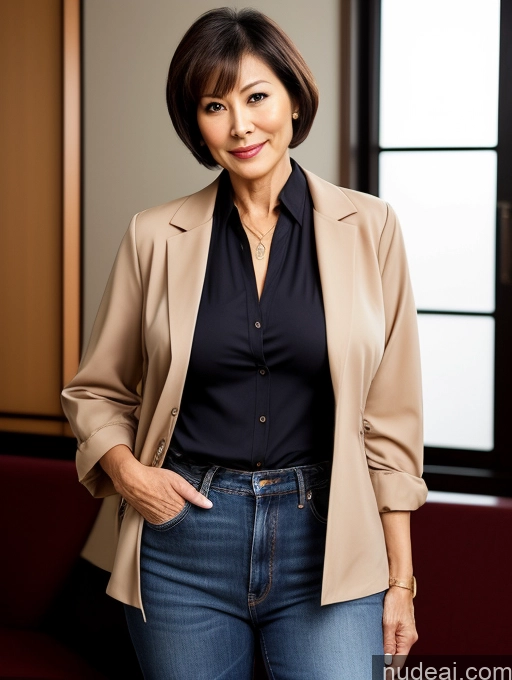 related ai porn images free for Milf Perfect Boobs Beautiful Perfect Body 70s Sexy Face Casual Jeans Jacket Cleavage Detailed Stylish Secretary Professor Blouse Short Hair Busty Japanese Dark Lighting