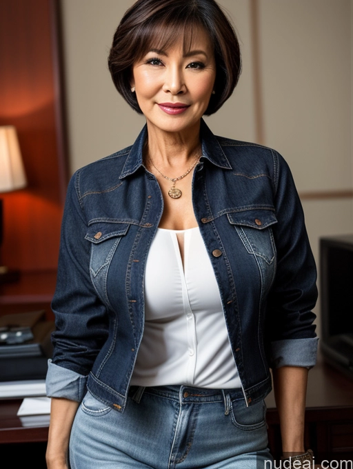 related ai porn images free for Milf Perfect Boobs Beautiful Perfect Body 70s Sexy Face Casual Jeans Jacket Cleavage Detailed Stylish Secretary Professor Blouse Short Hair Busty Dark Lighting Chinese