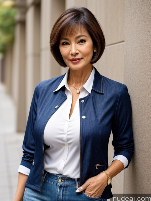 related ai porn images free for Milf Perfect Boobs Beautiful Perfect Body 70s Sexy Face Casual Jeans Jacket Cleavage Detailed Stylish Secretary Professor Blouse Short Hair Busty Korean