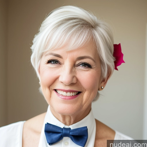 related ai porn images free for Woman One Happy 70s White Hair Pixie Front View Bow Tie