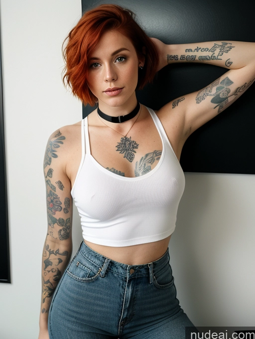 related ai porn images free for Woman Small Tits Small Ass Skinny Thick Ginger Short Hair Irish Office Choker 18 Detailed Tattoos Simple Shirt T-pose