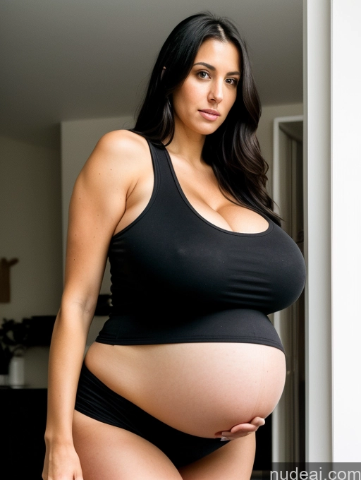 related ai porn images free for Huge Boobs Tall Pregnant Serious Black Hair Tank Top Cleavage Bright Lighting Long Hair