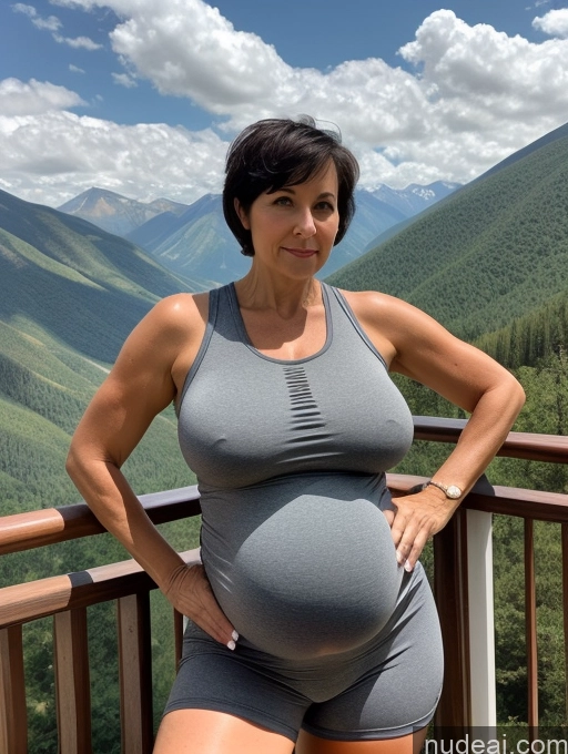 related ai porn images free for Milf Huge Boobs Big Hips Pregnant Short 50s One Serious Black Hair Short Hair White Mountains Spandex Tank Top