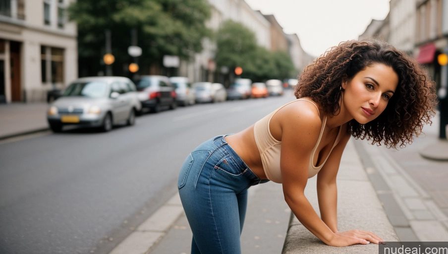 related ai porn images free for Woman One Small Tits Small Ass Thick Beautiful Sexy Face Brunette British Film Photo Street Bright Lighting 30s Curly Hair Front View Jeans Tank Top