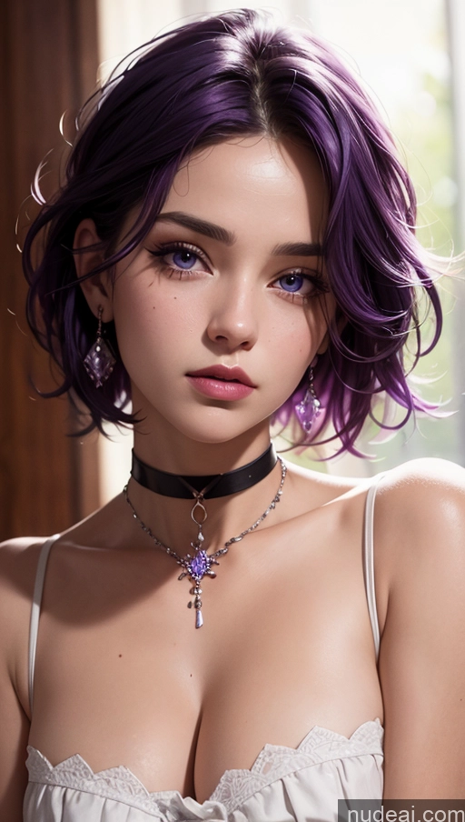 related ai porn images free for Close-up View White Thick Choker Purple Hair