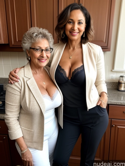 related ai porn images free for Milf Two Busty Perfect Boobs Beautiful Perfect Body 70s Bobcut Kitchen Bra Jacket Professor Stylish Suit Cleavage Detailed Sexy Face Ethiopian
