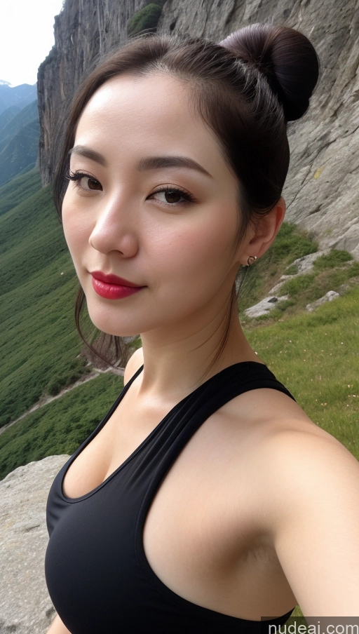 related ai porn images free for One Beautiful Lipstick Fairer Skin Woman Korean Mountains Skin Detail (beta) Dark Lighting 30s Tank Top Cleavage Perfect Boobs Close-up View Hair Bun Black Hair