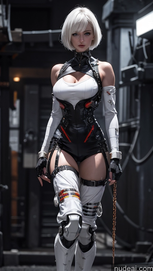 related ai porn images free for Beautiful Geisha Dark Lighting Alternative Dynamic View Cyborg Oiled Body Cyberpunk Battlefield Chain Shackles Urban Samurai V1 Fairer Skin Bobcut White Hair Sci-fi Armor Muscular Thick